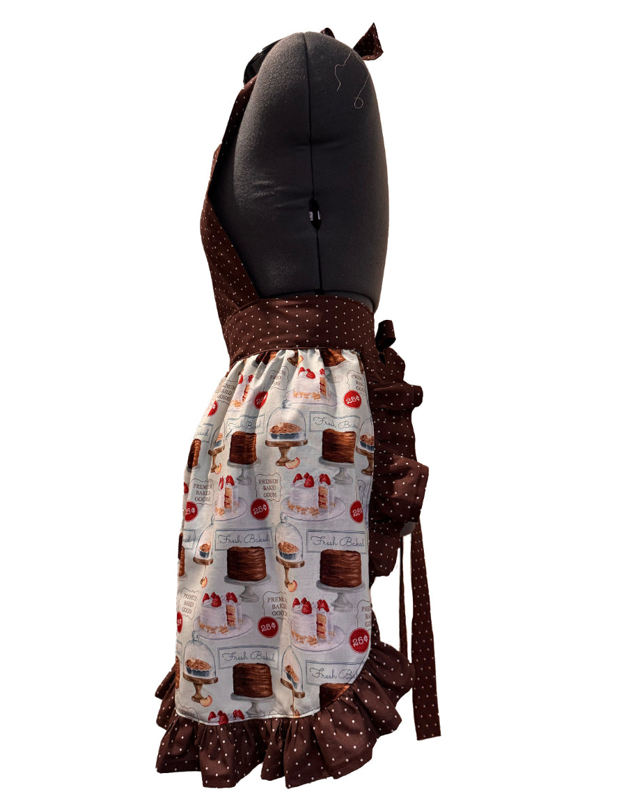 Classic Apron (Brown Polka Dot & Cake)