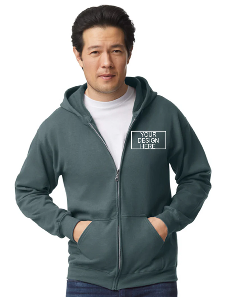 Customized Full Zip Hooded Sweatshirt Left Upper Chest Embroidered Logo