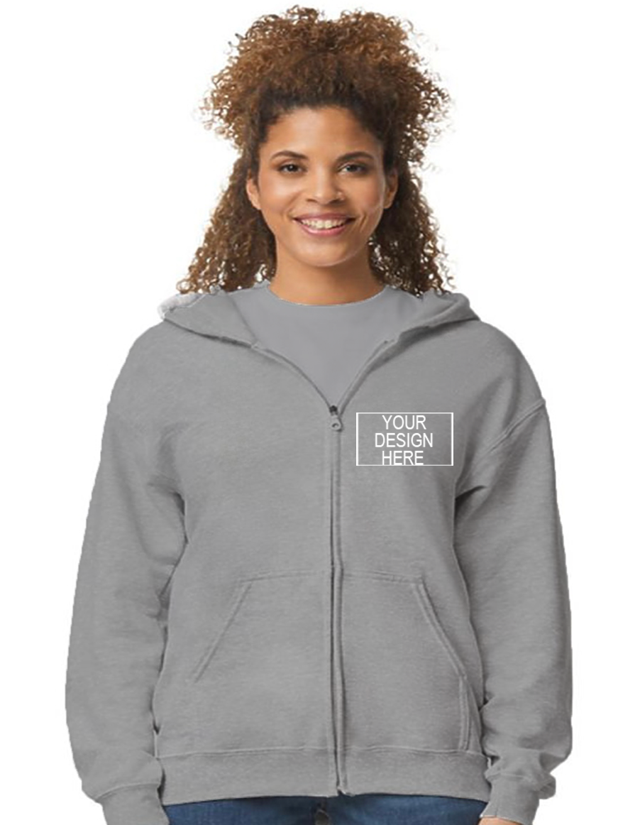 Customized Full Zip Hooded Sweatshirt Left Upper Chest Embroidered Logo