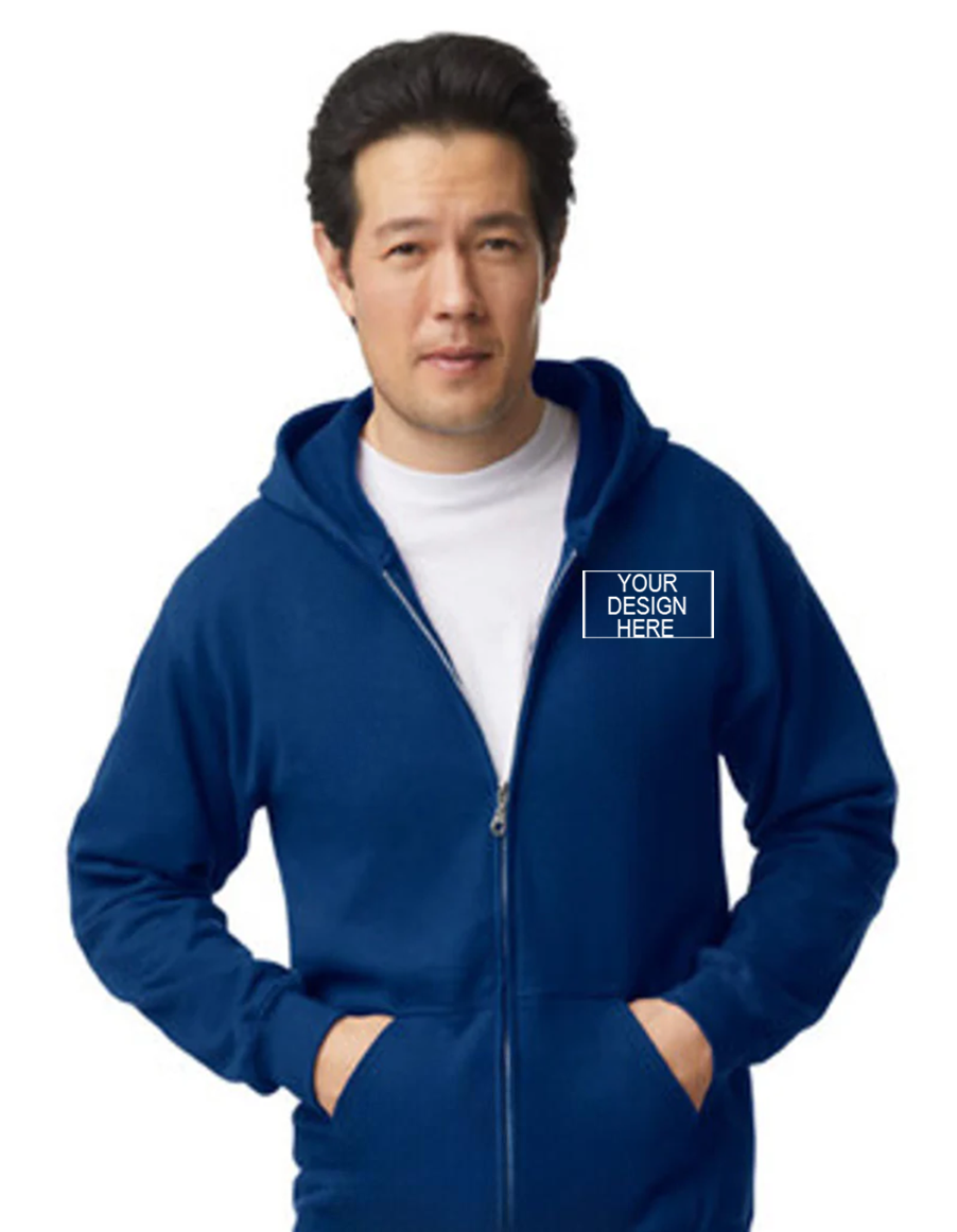 Customized Full Zip Hooded Sweatshirt Left Upper Chest Embroidered Logo