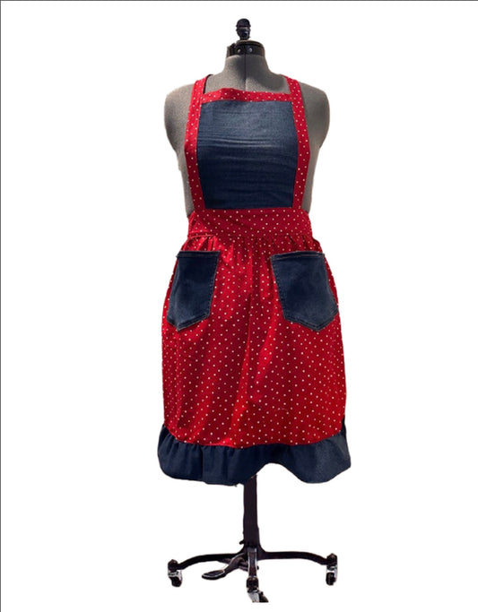 Classic Apron (Red Polka Dot & Denim)