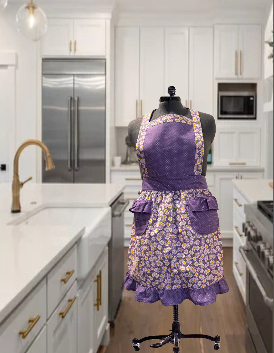 Classic Apron (Purple Polka Dot & Daisies)