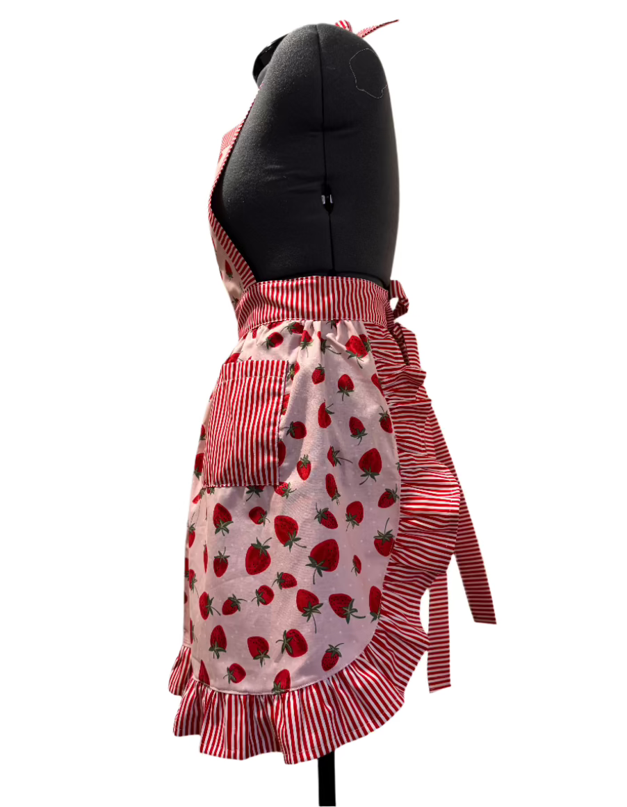 Classic Apron (Red Strawberry & Stripes)