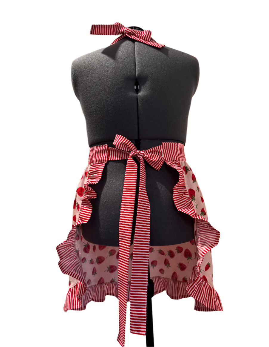 Classic Apron (Red Strawberry & Stripes)