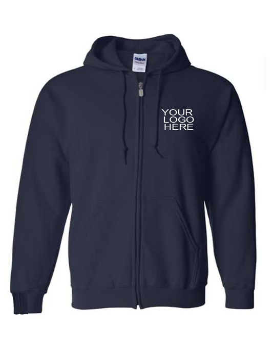 Gildan Full Zip Hooded Sweatshirt Left Upper Chest Embroidered Logo