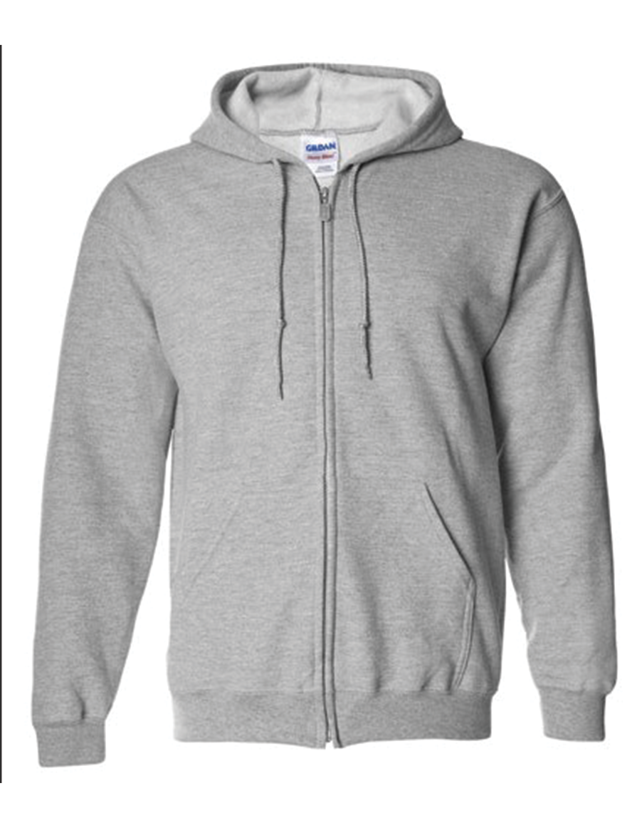 Gildan Full Zip Hooded Sweatshirt Left Upper Chest Embroidered Logo